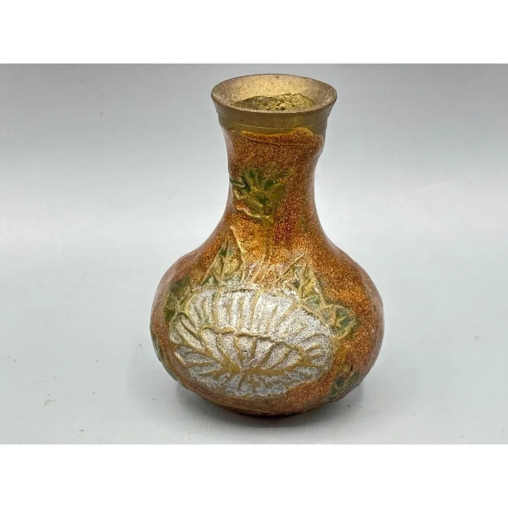 Vintage Miniature Brass Bud Vase‎ Enamel Floral Made in India